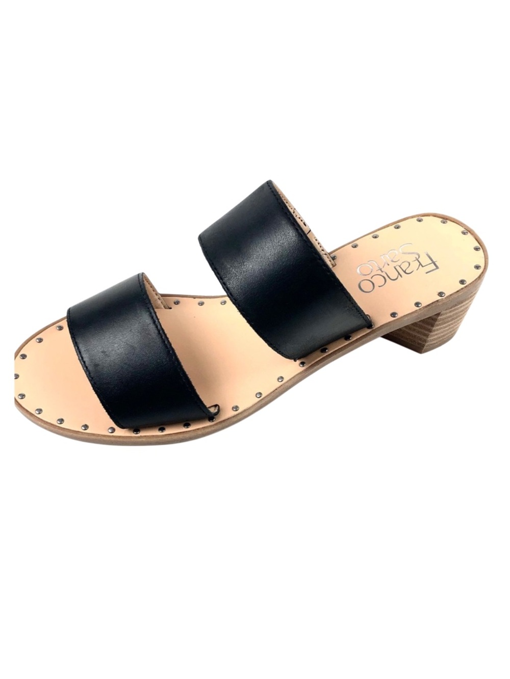 Franco Sarto Womans KiKi Black Flat Leather Sandal